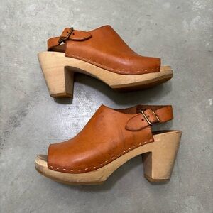 Bryr Suzie Spanish toe high heel tan leather clog size 38